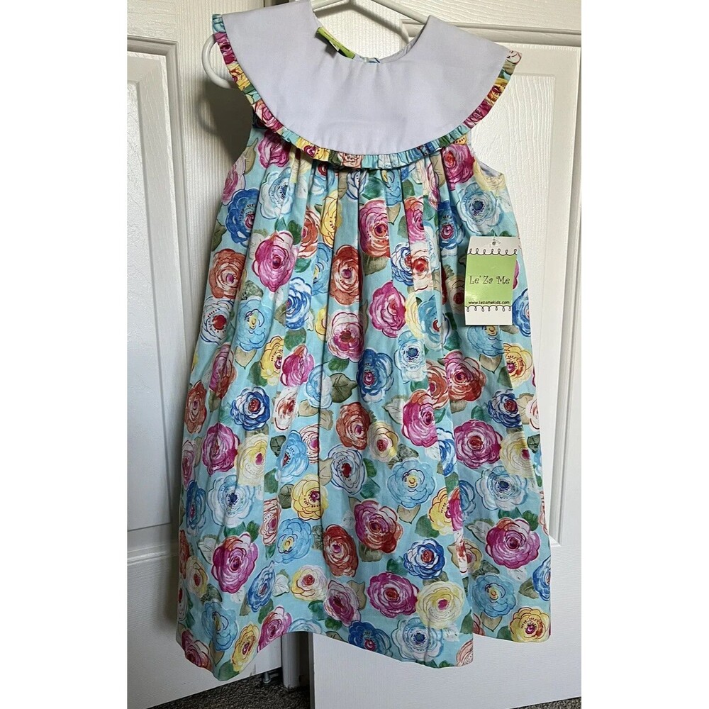 Le’Ze Me Dress Floral Layered Collared Size 4 NWT girls